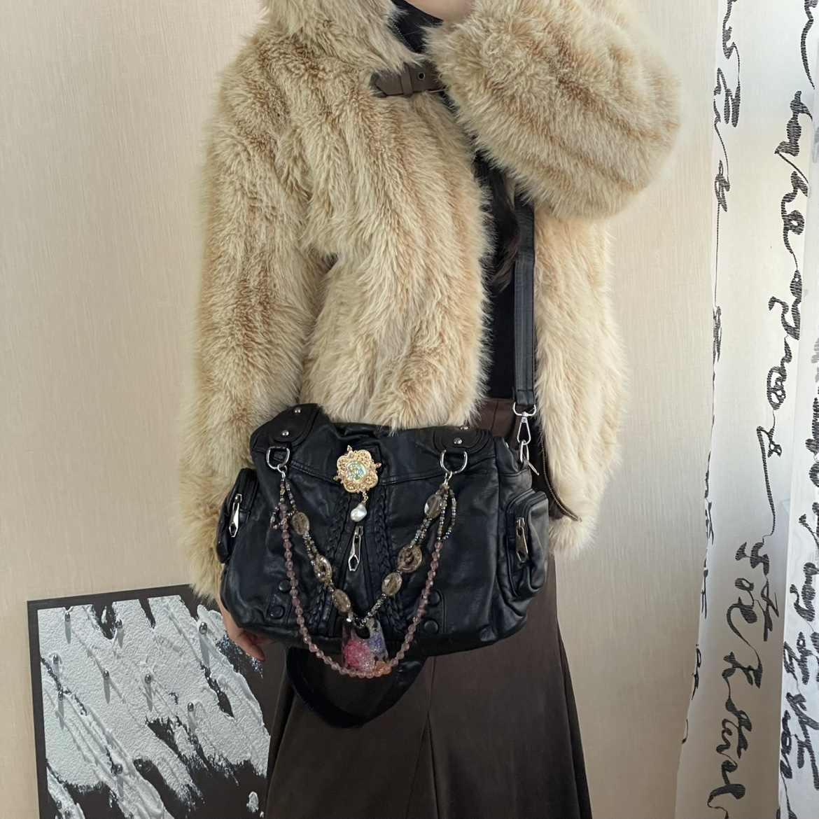 One-shoulder Crossbody Millennium Retro Soft Leather Chain All-match Motorcycle Bag